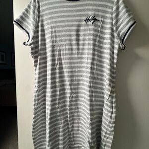 Tommy Hilfiger Monogram Striped Gray and White T-Shirt Dress